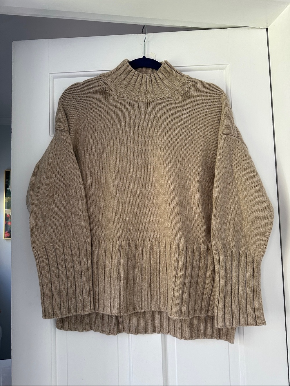 Barbour Modern Heritage Winona Knitted Tan Oatmeal Turtleneck Sweater in Size 8